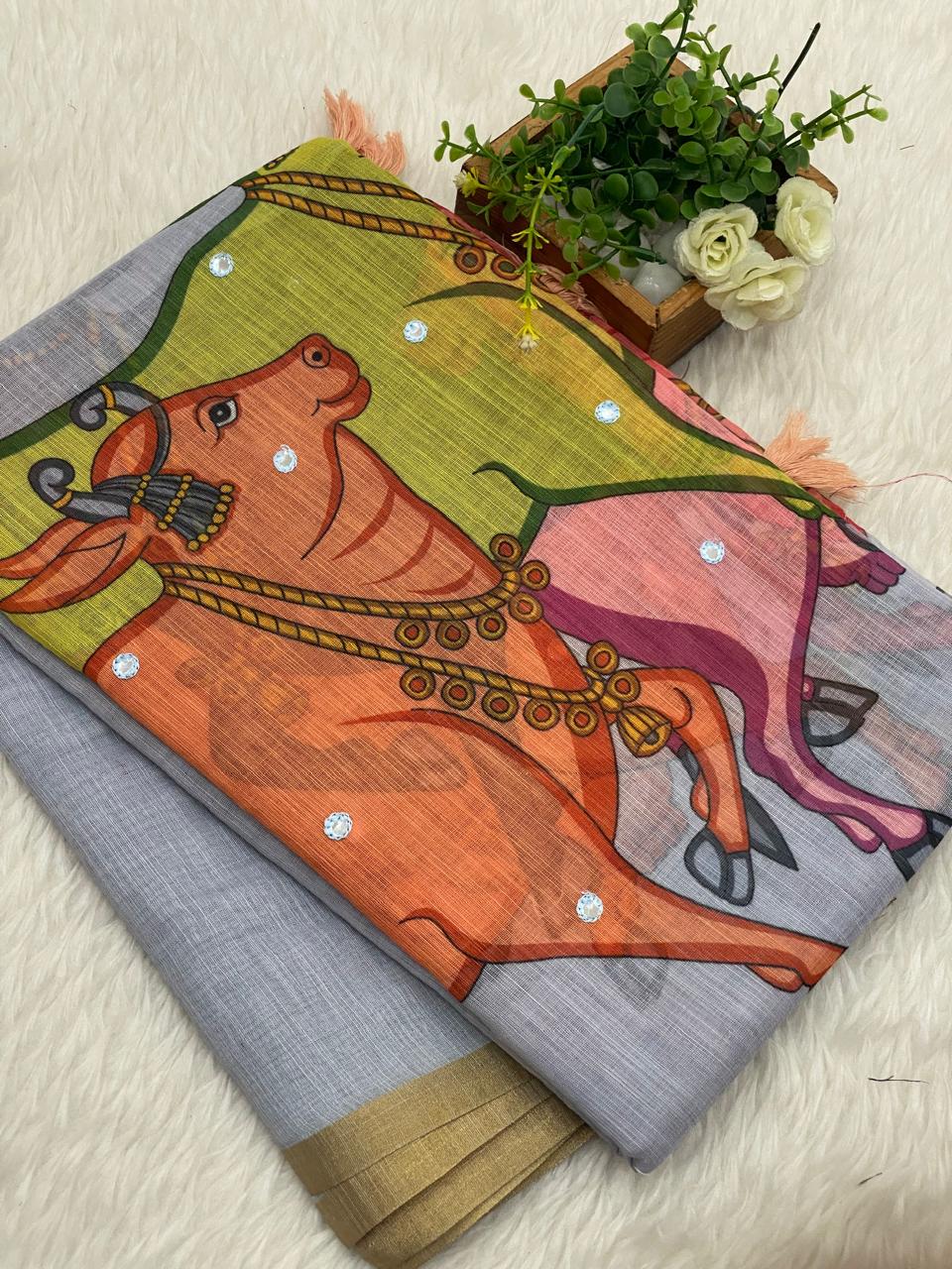 Mirror Work Chanderi Sico Sarees