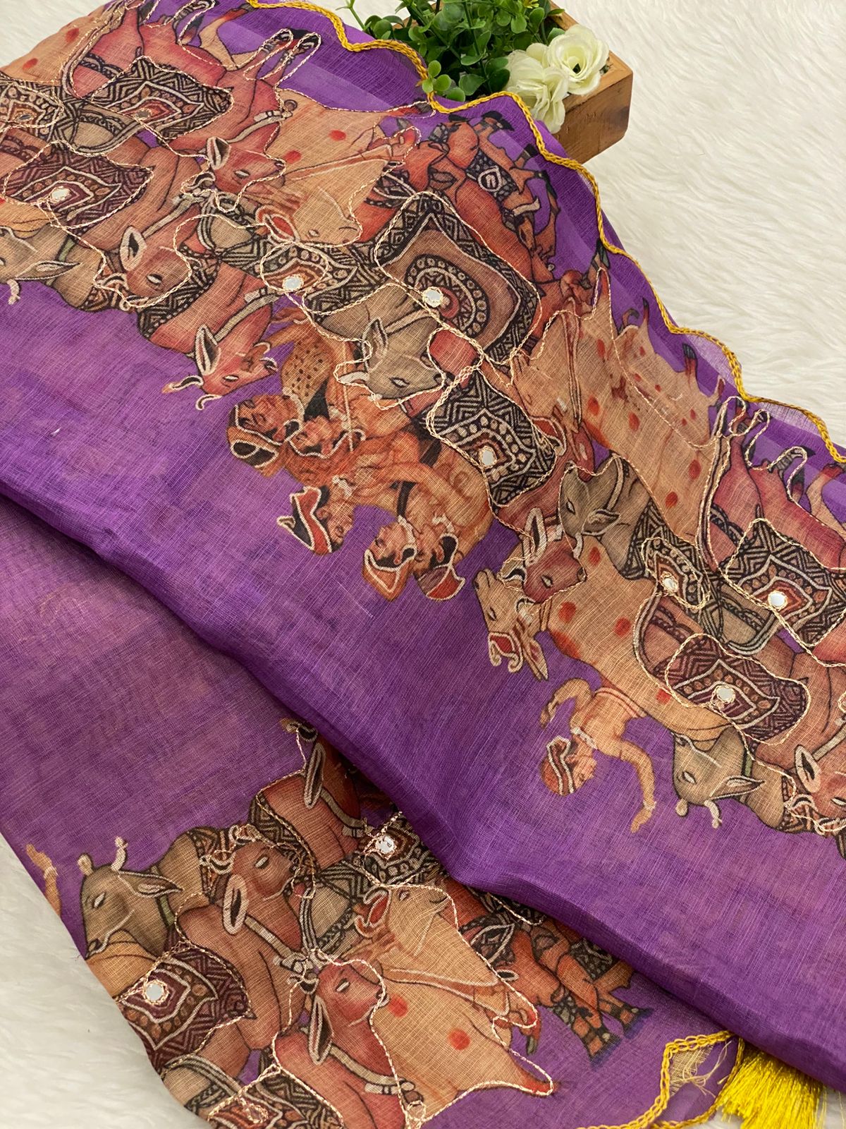 Linen with Mirror Work Saree