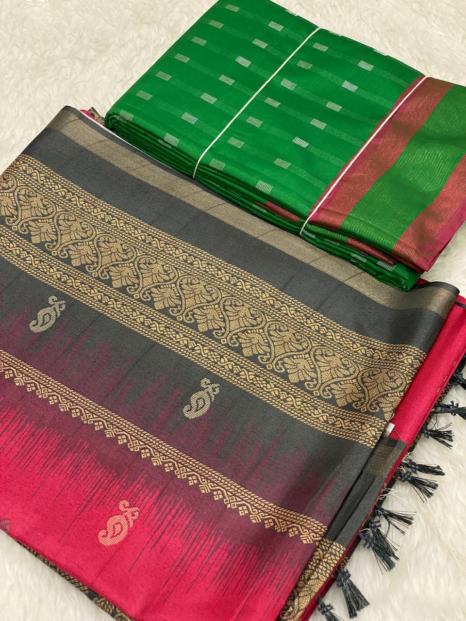 999 - Jute Silk Arani Combo Saree