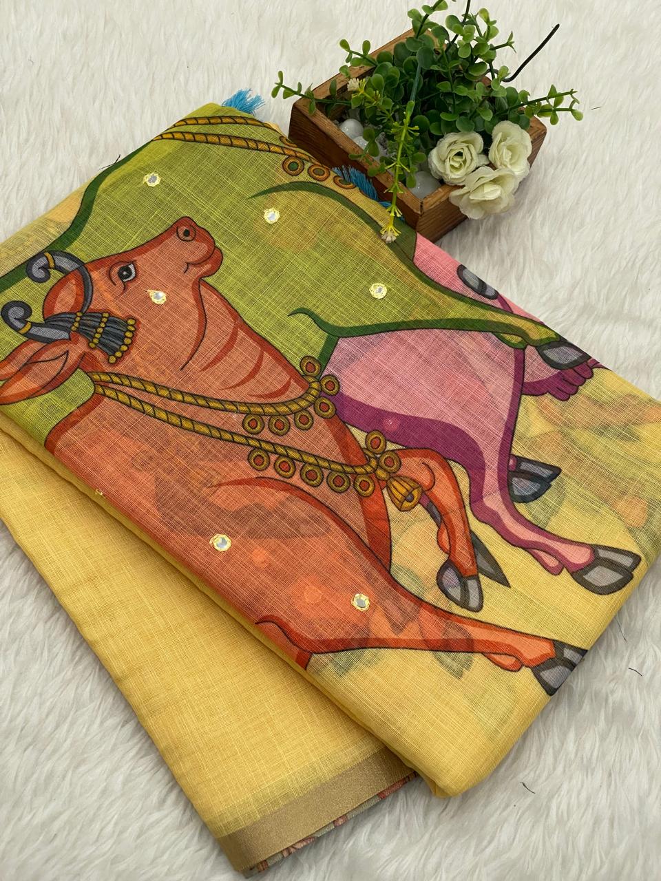 Mirror Work Chanderi Sico Sarees
