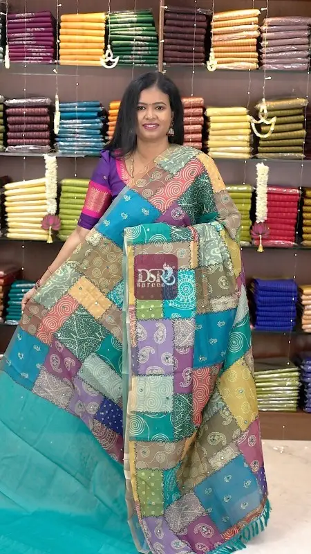 Half n Half Chanderi Sico With Mirror work