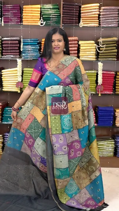 Half n Half Chanderi Sico With Mirror work