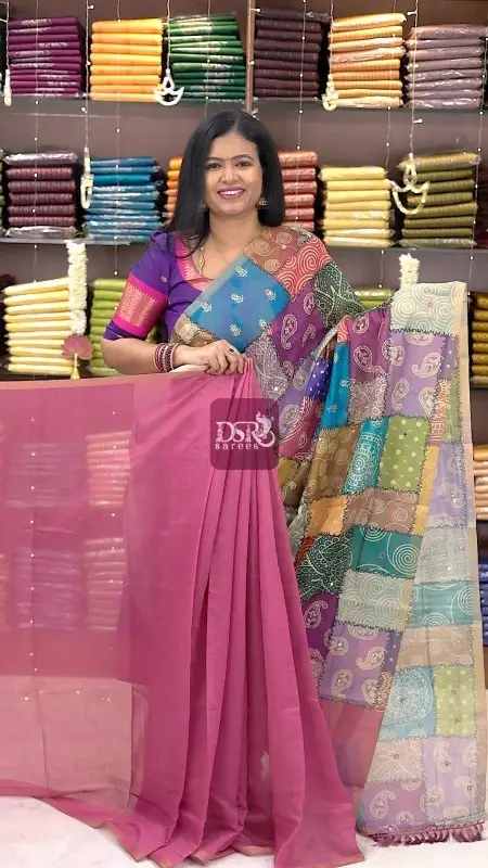 Half n Half Chanderi Sico With Mirror work
