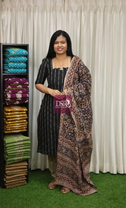 Raw Silk Salwar With Kalamkari Dupatta