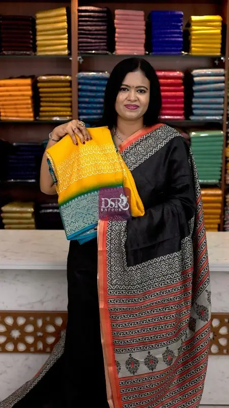 Viscose Chiffon Saree + Chanderi Cotton