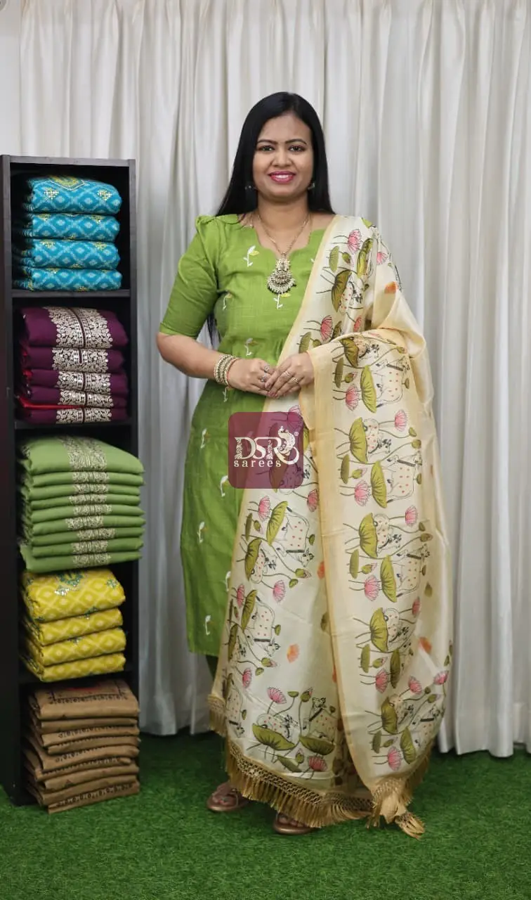 Raw Silk Salwar With Kalamkari Dupatta