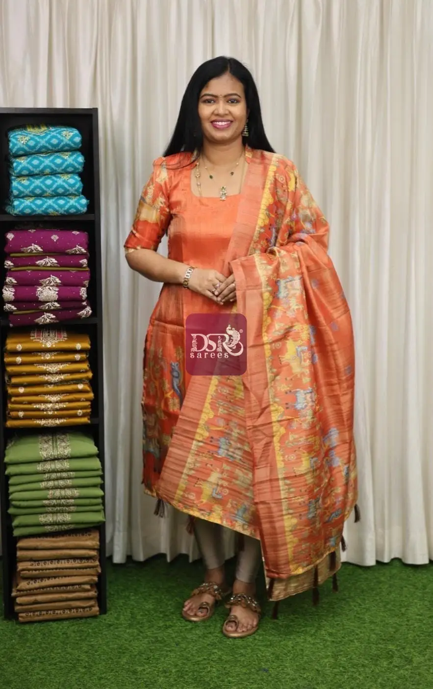 Multi Colour Digital Print Tissue Salwar