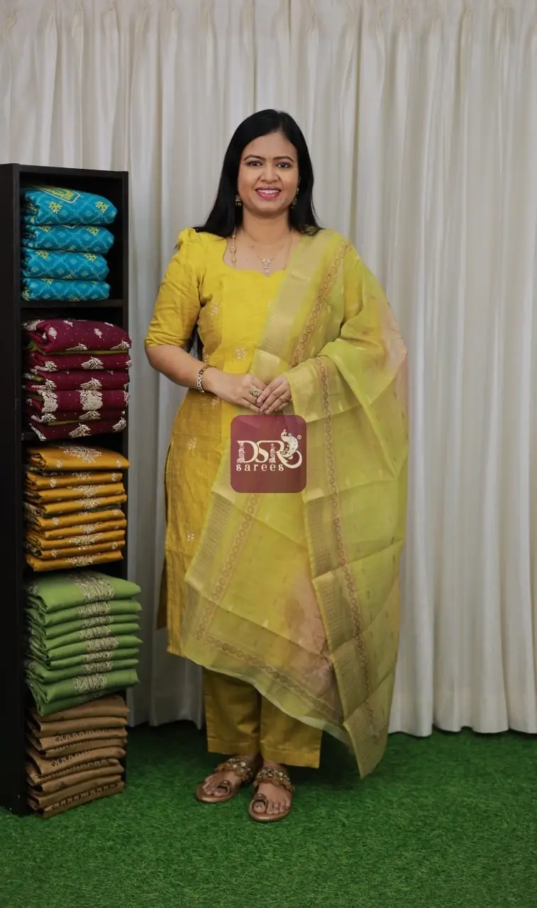 Raw Silk Salwar With Organza Duppata