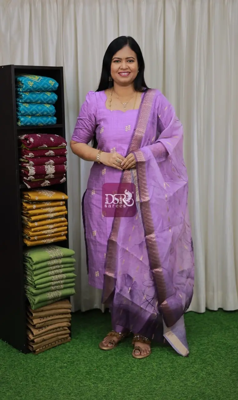 Raw Silk Salwar With Organza Duppata