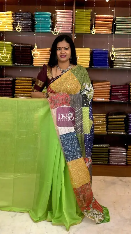 Half n Half Chanderi Sico With Mirror work