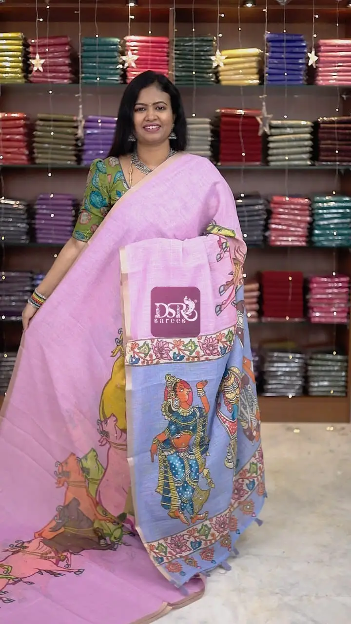 Linen Cotton saree with kalamkari prints