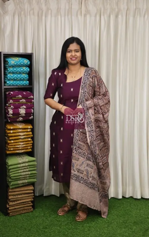 Raw Silk Salwar With Kalamkari Dupatta
