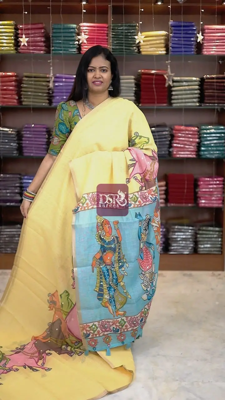 Linen Cotton saree with kalamkari prints