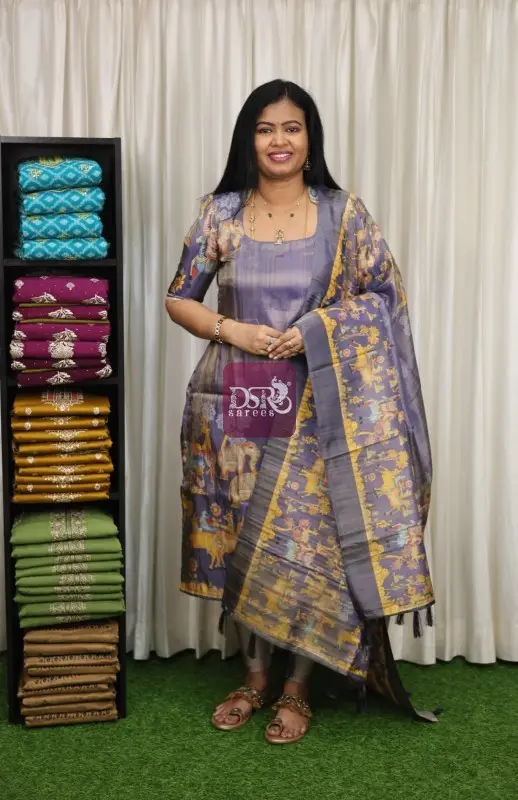 Multi Colour Digital Print Tissue Salwar