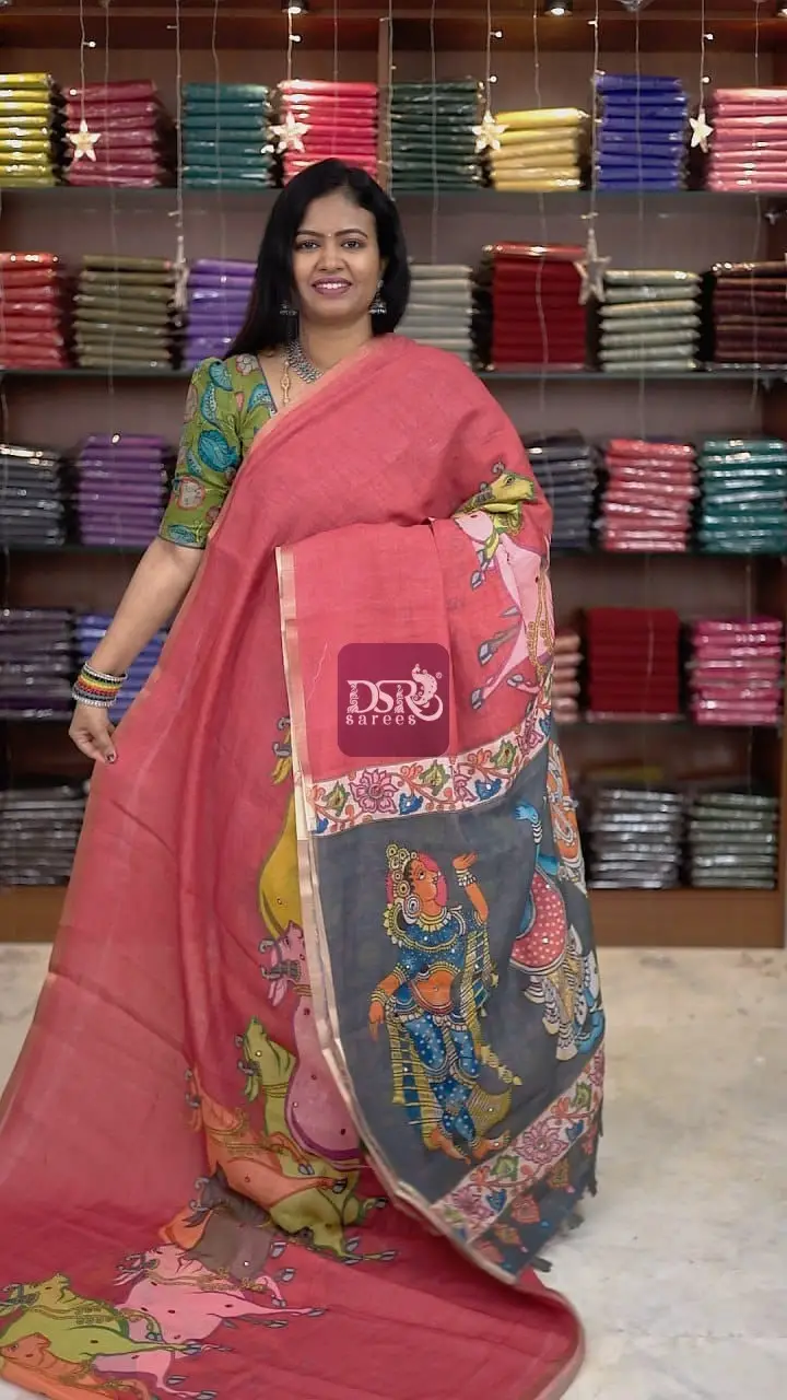 Linen Cotton saree with kalamkari prints