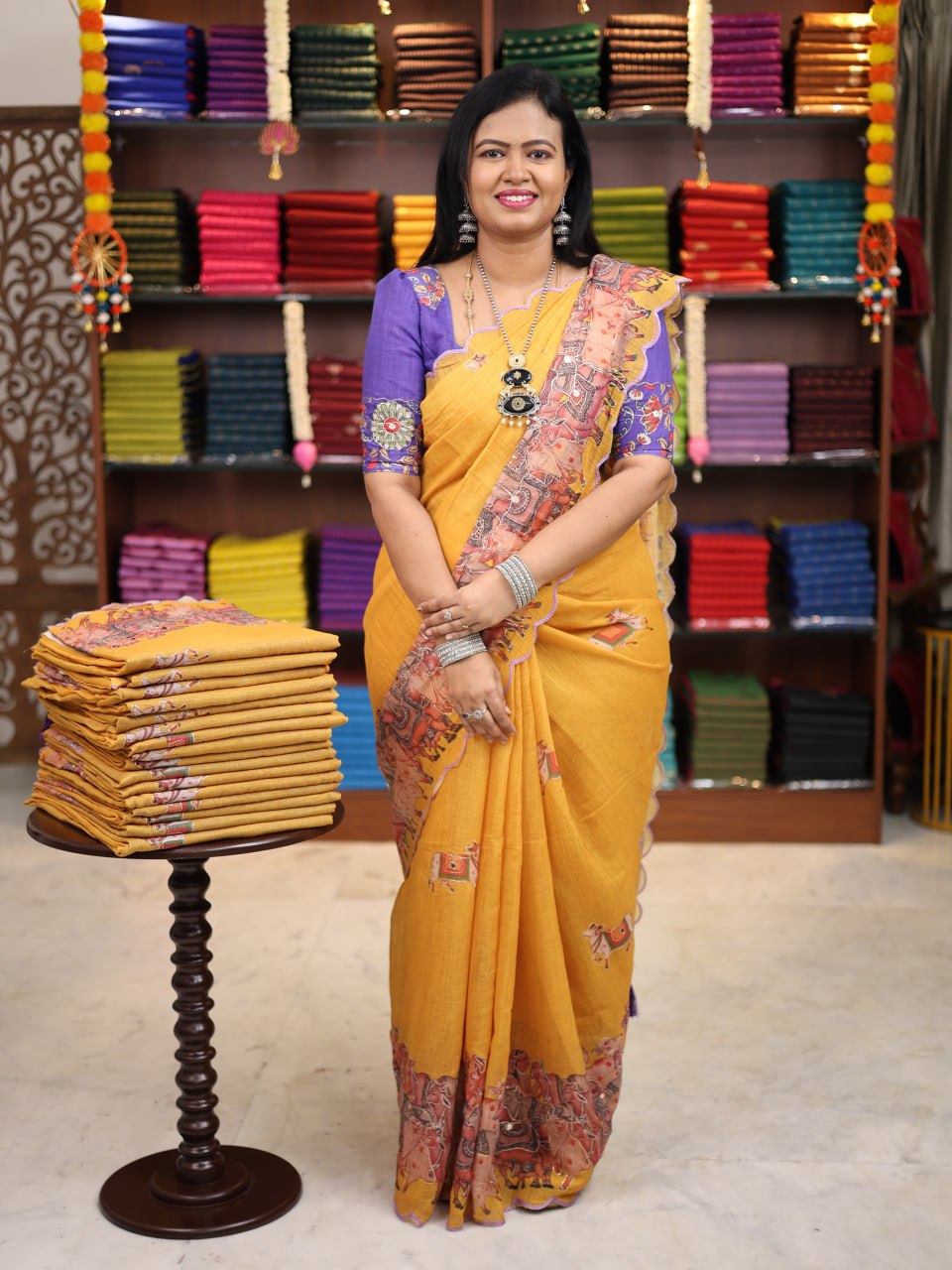 Linen with Mirror Work Saree